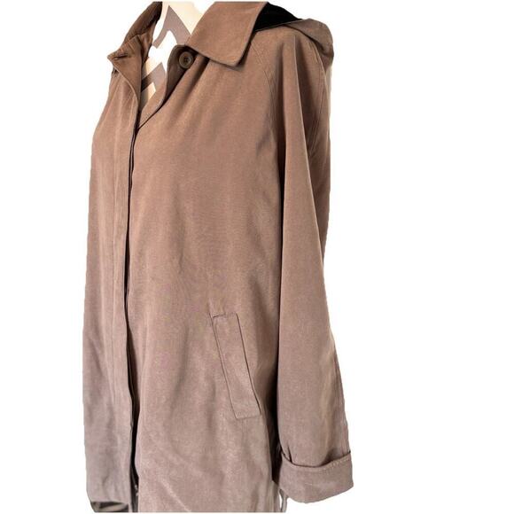 London Fog Faux Suede Barn Chore Coat XLarge Pockets Hood Lined Relaxed - Picture 2 of 9